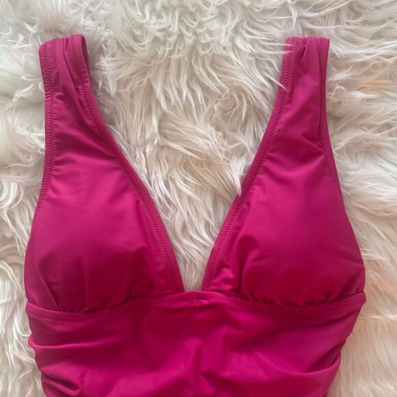 NWT J. Crew Ruched V-neck One-Piece in Radiant Fuschia - Picture 8 of 12
